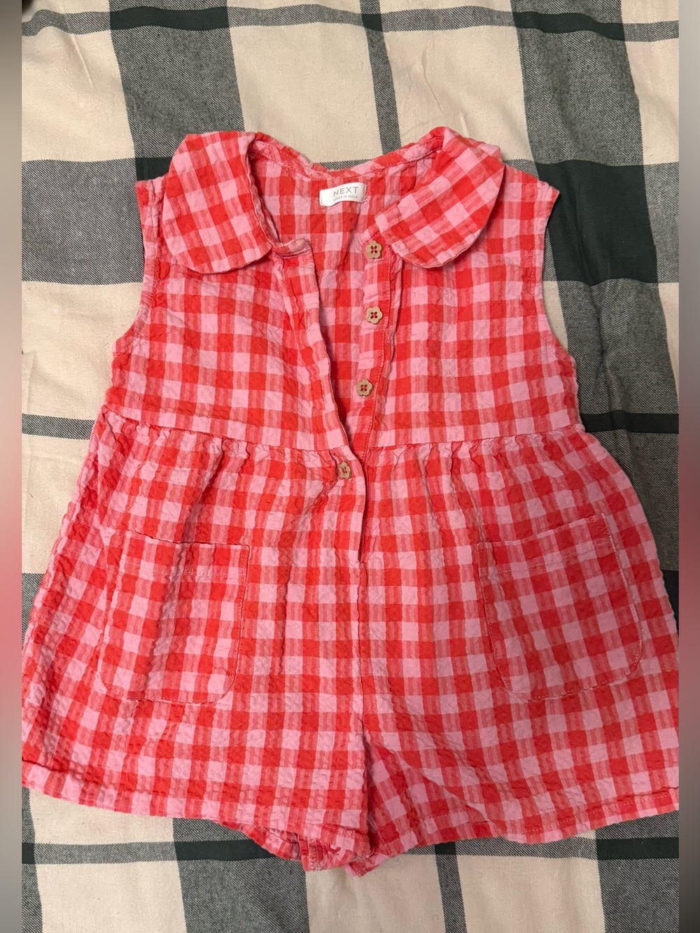 NEXT Pink & White Gingham Baby Romper
